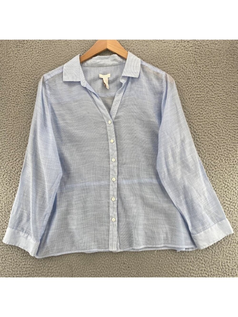 Chicos Shirt Womens 2 US Large Periwinkle Long Roll Tab Sleeves Collared V Neck